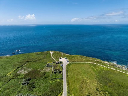 Aerial view of Pointe Corsen, a cape at the westernmost point of continental France on the Breton