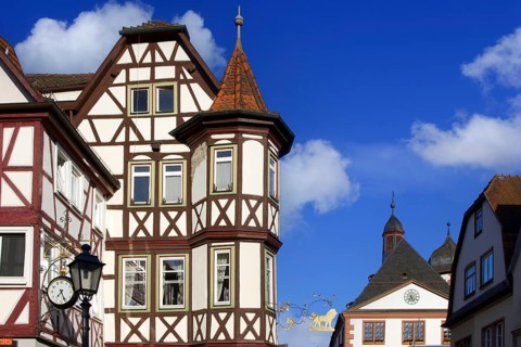 Lohr am Main, architecture, blue sky, building, houses, old town hall, Main-Spessart, montage, (M),