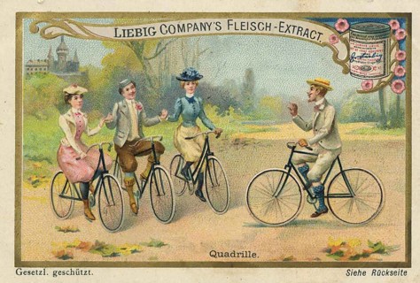 Cycling picture series, scene showing a quadrille, a dance on bicycles, picture of love, digitally