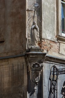 Statue of Mary at a corner house, Lviv, Ukraine