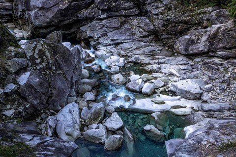 Rocks, rock formations, Verzasca River, near Lavertezzo, Verzasca Valley, Valle Verzasca, Canton