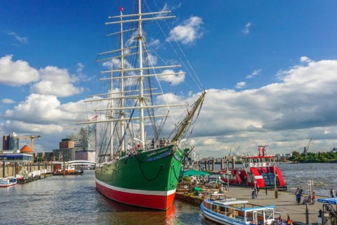 The sailing ship Rickmer Rickmers in Hamburg harbour, Federal Republic of Germany