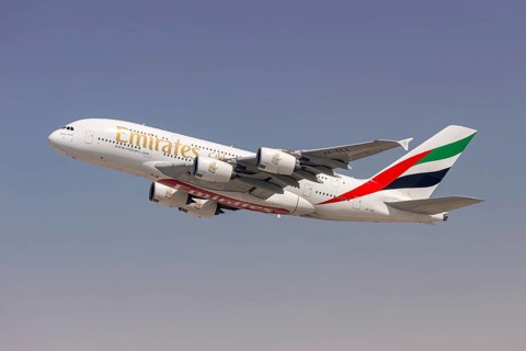 An Emirates Airbus A380-800 with the license plate A6-EEZ at Dubai Airport, United Arab Emirates