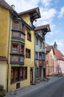 Historic, colorful town houses in Bruderschaftsgasse, historic old town Rottweil, Rottweil