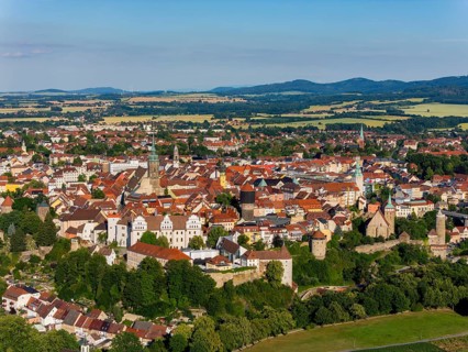 Old town with Ortenburg and water art, Bautzen, Saxony, Germany
