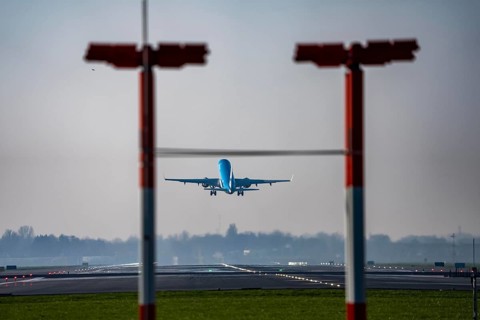 Amsterdam Schiphol Airport, Aalsmeerbaan runway, 18L-36R, KLM flieger on the runway, takes off,