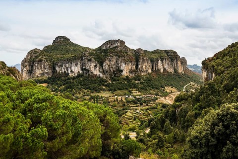 Picturesque village and steep mountains, Ulassai, Province of Ogliastra, Sardinia, Italy