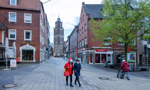 Coesfeld, North Rhine-Westphalia, Germany - Pedestrian zone in times of the corona pandemic,
