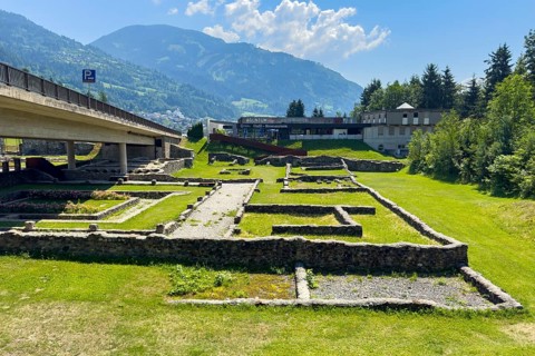View of open-air site open air site next to Aguntum Museum with original foundations of ancient