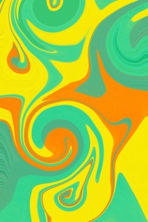 A captivating abstract illustration featuring swirling patterns of green, yellow, and orange. The