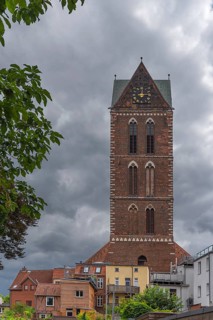 Remaining tower of St Mary's Church, built from 1260-70, St Mary's Churchyard, Wismar,