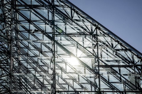 Sun is reflected in the glass canopy designed by architects Kjell Lund and the Lund & Slaatto