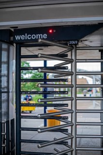 Sterling Heights, Michigan, Turnstiles greet auto workers entering or leaving Stellantis' Sterling