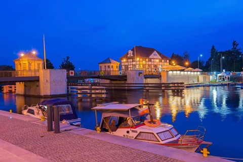Harbour and High Bridge, Blue Hour, Elblag, Elbing, Warminsko-Mazurskie Voivodeship,