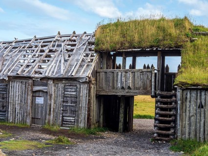 House in viking village, rebuild viking houses at Stokksnes, east of Höfn, East Fjords, Iceland