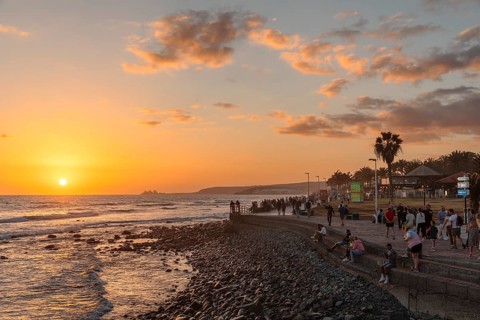 Sunset at Paseo de Meloneras, Maspalomas, Gran Canaria, Canary Islands, Spain, Maspalomas, Gran