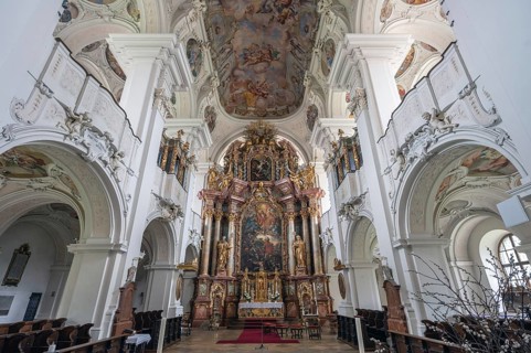 Chancel of the baroque basilica of St Mauritius, Niederaltaich, Lower Bavaria, Germany