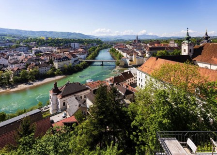 River Steyr, view from Taborberg to St Michael's Church and old town, Steyr, Traunviertel, Upper