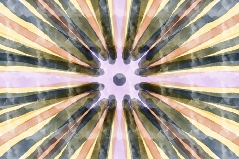A mesmerizing watercolor pattern featuring earthy tones radiating from the center. The symmetrical