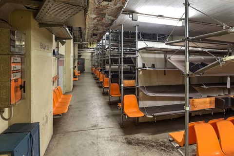 Bedroom in a disused nuclear bunker, built for 2, 400 people in the 1970s under Nuremberg Central