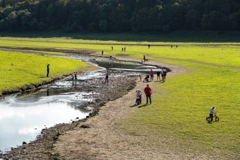 Lake Edersee at low tide, Hesse, Germany