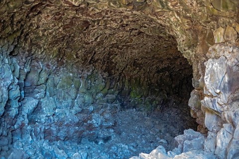 Tulelake, California - Skull Cave in Lava Beds National Monument. Lava tubes caves formed in the