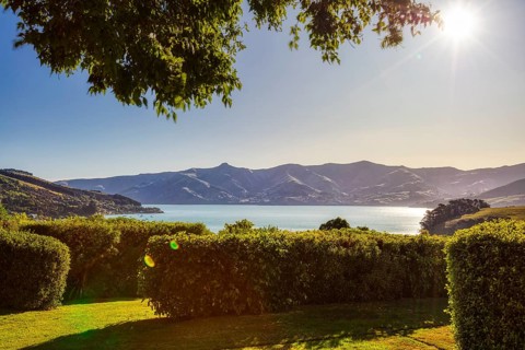 Akaroa Bay, Landschaft, Banks Peninsula, Canterbury, Neuseeland