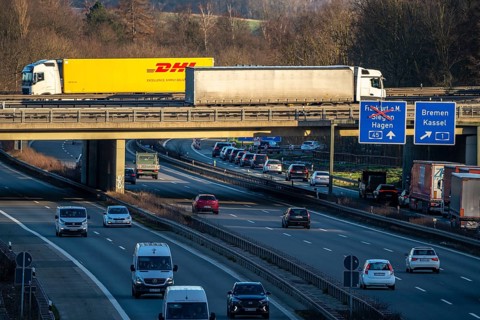 Motorway junction Westhofen, the motorway A45, Sauerlandlinie, is crossed by the A1, bridge, View