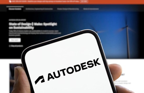 Autodesk logo is displayed on smartphone. Autodesk Inc is an American multinational software