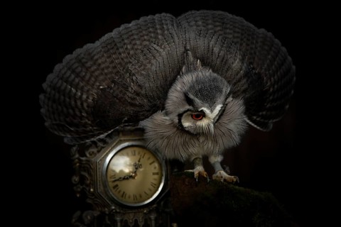 Southern White-faced Owl (Ptilopsis granti) captive, Germany