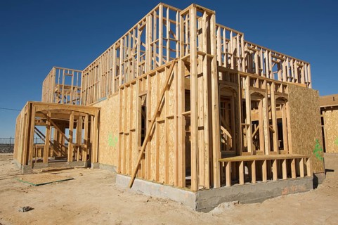 New residential construction home framing site