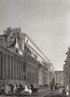 Ecuries du Roi, Rue St Thomas du Louvre, antique steel engraved print, 1831