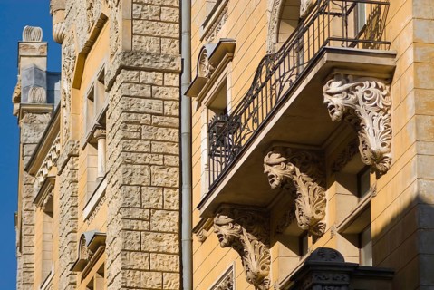 Art Nouveau houses, old building, historical, facade, Old Town of Riga, the capital of Latvia