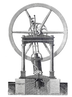 Steam engine with oscillating cylinder, 18th century, digitally improved reproduction of a 19th