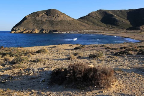 Coastal landscape at Playa de Playazo, Rodalquilar, Cabo de Gata natural park, Almeria, Spain