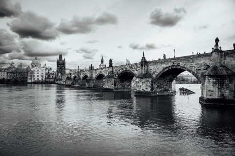 PRAGUE, CZECHIA - MARCH 25, 2023: view at historical Charles Bridge