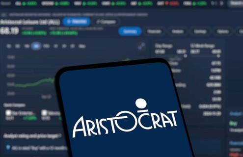 Aristocrat Leisure logo is displayed on smartphone. Aristocrat Leisure Limited is an Australian