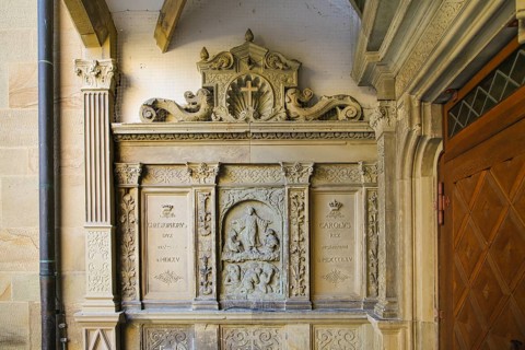 Old Palace Stuttgart, inner courtyard, palace courtyard, stone relief, inscription Christopher,