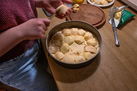 Preparation for baking an apple pie, Bavaria, Germany