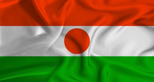 Realistic Niger flag waving. Close up of flag of Niger with cloth texture