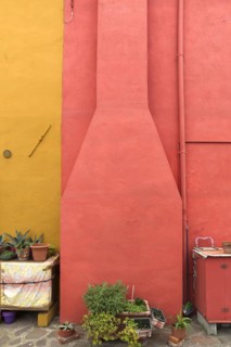 Colourful house facade with fireplace, Burano, Venice, Veneto, Italy