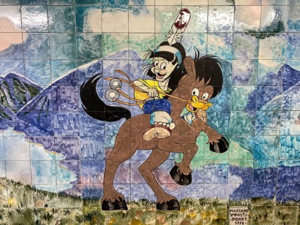 Tile painting with Patoruzito, a comic figure from the thirties, in the underground railway of