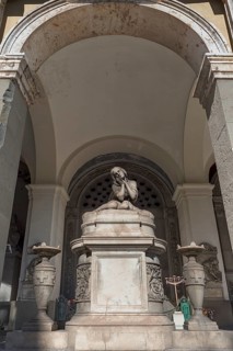 Sculpture in a hall at the Monumental Cemetery, Cimitero monumentale di Staglieno), Genoa, Italy