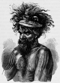 Portrait of an indigenous man, called Austral Negro in the 19th century, headband, beard, tattoo,