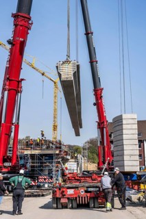 First part of the assembly of the new, 120-meter-long A516 motorway bridge, across Teutoburger