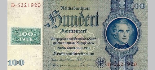 Banknote, Banknote, 100 Reichsmark, Reichsbanknote, 1935, Germany, Reproduction of a historical