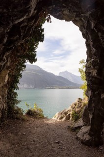 View of Lake Walen from the tunnel, Amden, St. Gallen, Switzerland