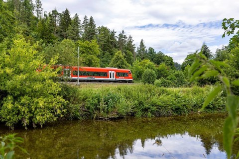 Regional train on the Gäu railway line near Oberndorf am Neckar. Oberndorf am Neckar