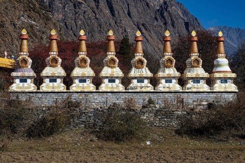 Buddhist stupas, Tsum Monastry, Tsum Valley, Himalayas, Nepal