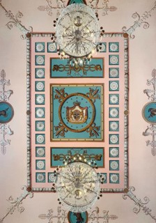 Ceiling view, marble hall, historic rooms in the city palace, baroque quarter, Fulda, Hesse,
